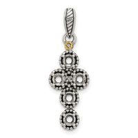 Sterling Silver Antiqued w/14k 5-stone w/Diamond Mother's Pendant