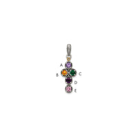 Sterling Silver Antiqued w/14k 5-stone w/Diamond Mother's Pendant