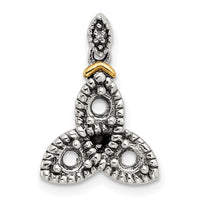 Sterling Silver Antiqued w/14k 3-stone w/Diamond Mothers Pendant Semi-Mount