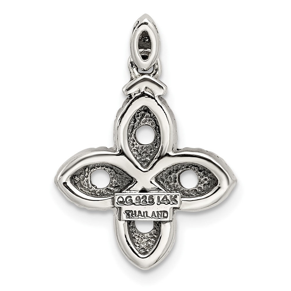 Sterling Silver Antiqued w/14k 4-stone w/Diamond Mothers Pendant Semi-Mount