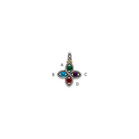 Sterling Silver Antiqued w/14k 4-stone w/Diamond Mother's Pendant