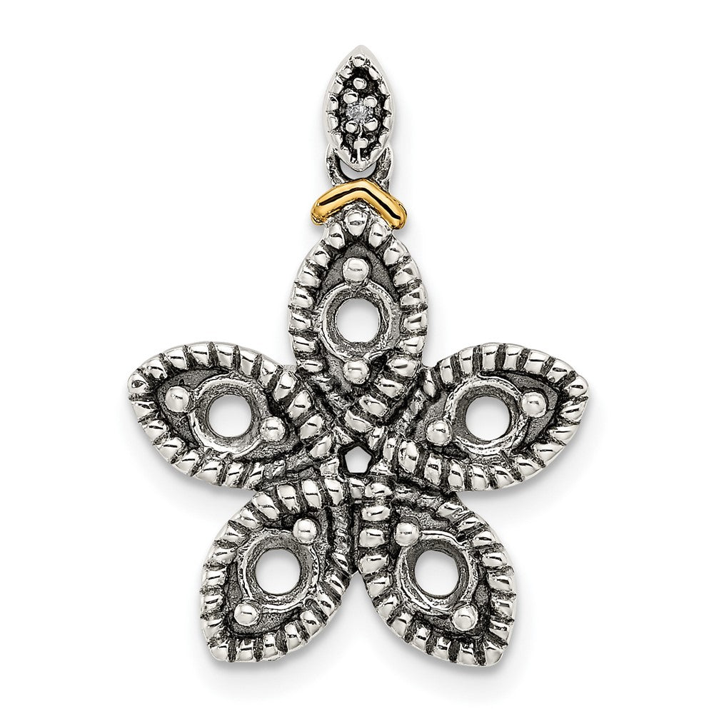 Sterling Silver Antiqued w/14k 5-stone w/Diamond Mother's Pendant