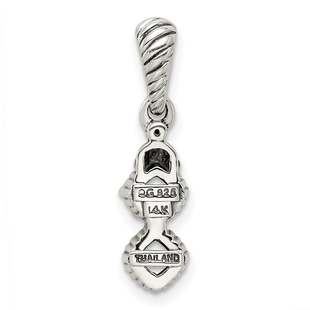 Sterling Silver Antiqued w/14k 2-stone w/Diamond Mothers Pendant Semi-Mount