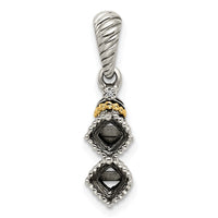 Sterling Silver Antiqued w/14k 2-stone w/Diamond Mothers Pendant Semi-Mount