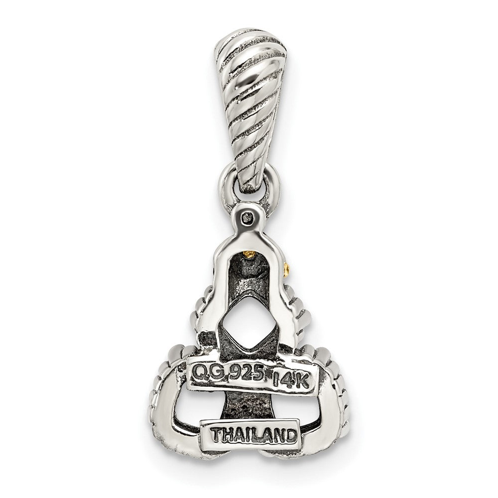Sterling Silver Antiqued w/14k 3-stone w/Diamond Mother's Pendant