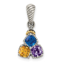Sterling Silver Antiqued w/14k 3-stone w/Diamond Mother's Pendant