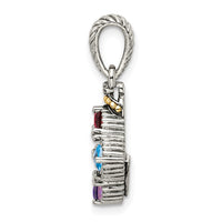 Sterling Silver Antiqued w/14k 4-stone w/Diamond Mothers Pendant Semi-Mount