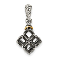 Sterling Silver Antiqued w/14k 4-stone w/Diamond Mothers Pendant Semi-Mount