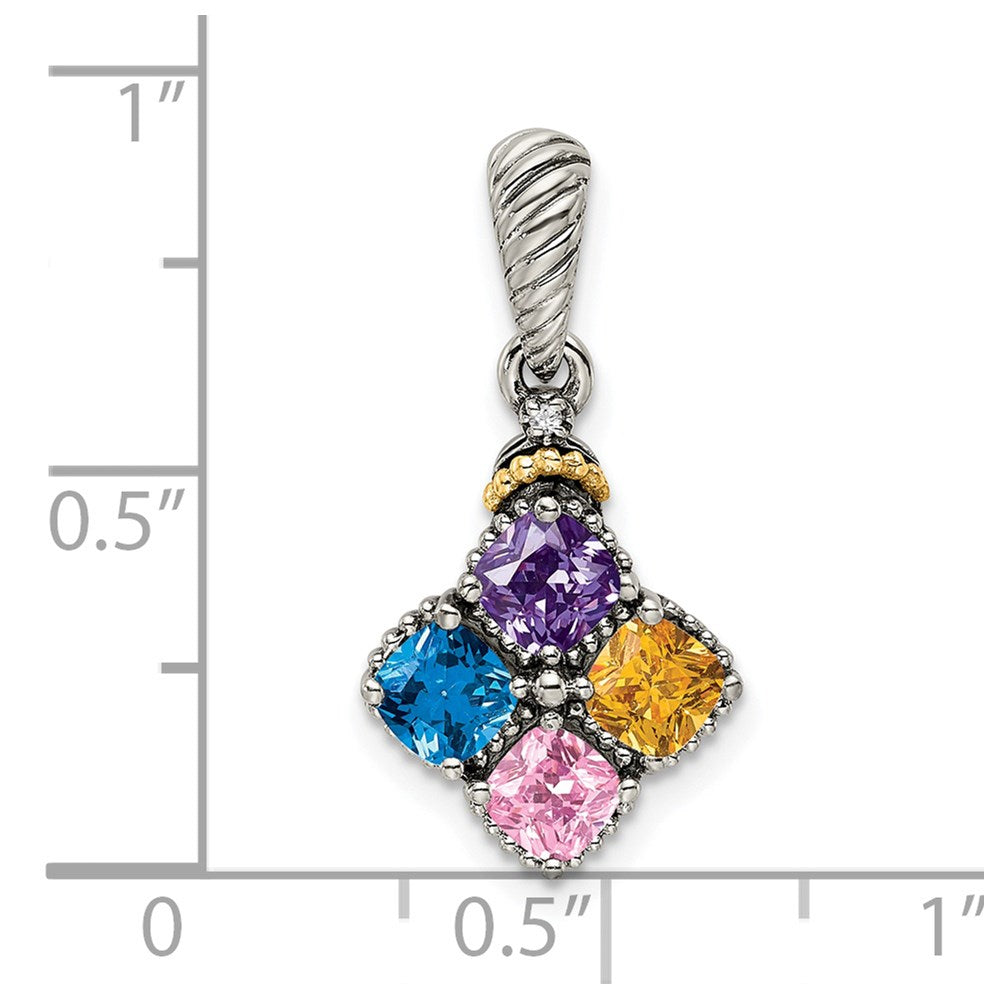 Sterling Silver Antiqued w/14k 4-stone w/Diamond Mothers Pendant Semi-Mount