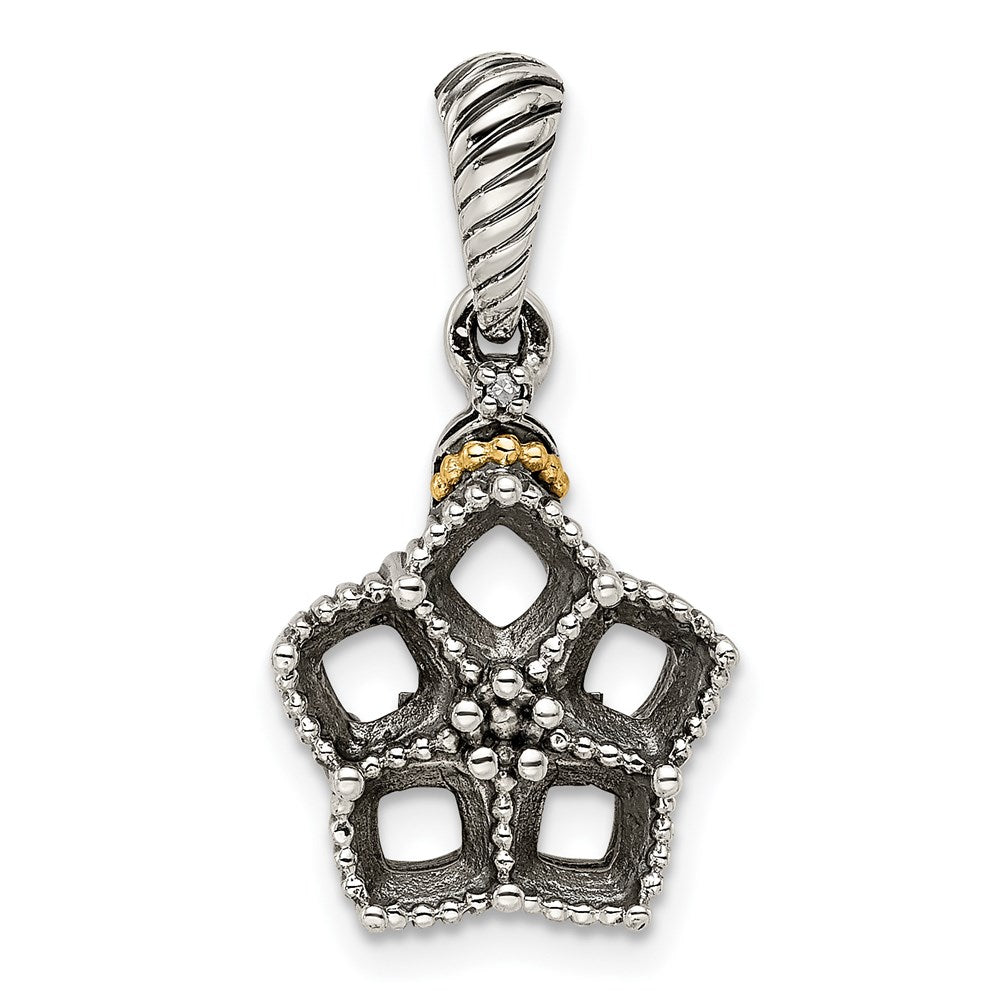 Sterling Silver Antiqued w/14k 5-stone w/Diamond Mothers Pendant Semi-Mount