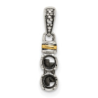 Sterling Silver Antiqued w/14k 2-stone w/Diamond Mothers Pendant Semi-Mount