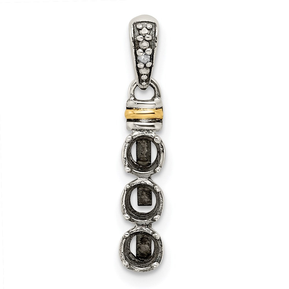 Sterling Silver Antiqued w/14k 3-stone w/Diamond Mother's Pendant