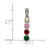 Sterling Silver Antiqued w/14k 3-stone w/Diamond Mothers Pendant Semi-Mount