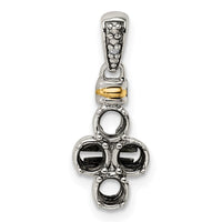 Sterling Silver Antiqued w/14k 4-stone w/Diamond Mothers Pendant Semi-Mount