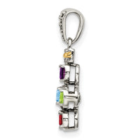 Sterling Silver Antiqued w/14k 5-stone w/Diamond Mother's Pendant