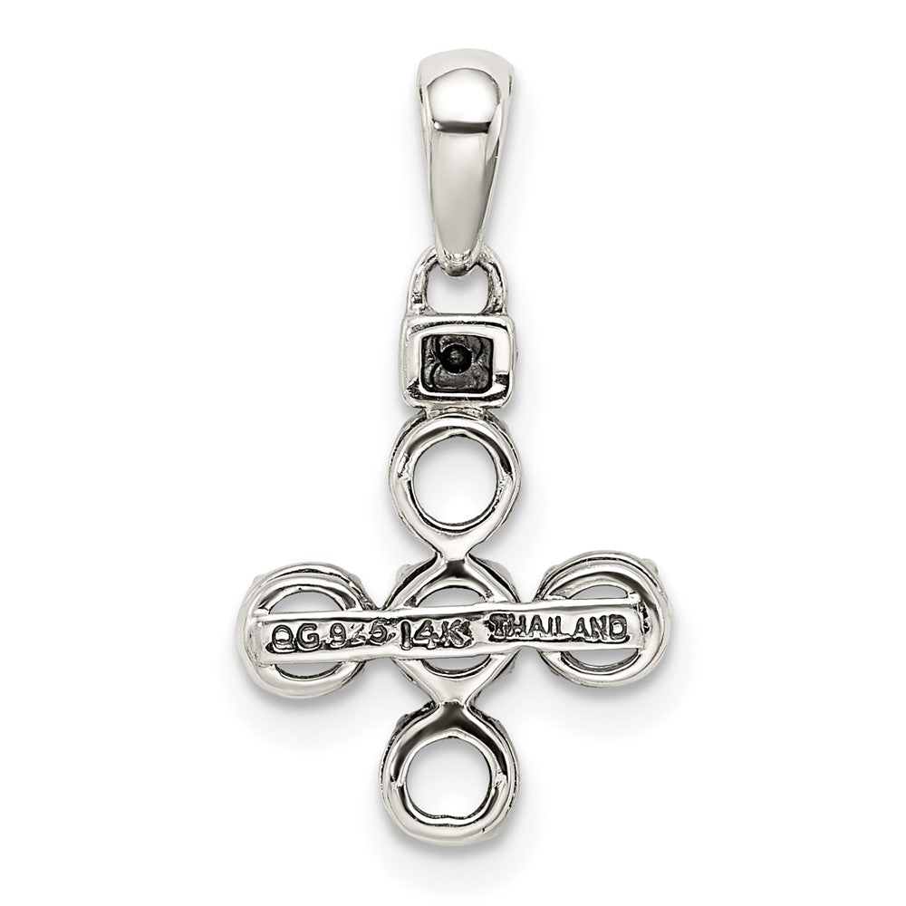 Sterling Silver Antiqued w/14k 5-stone w/Diamond Mother's Pendant