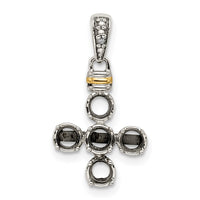Sterling Silver Antiqued w/14k 5-stone w/Diamond Mother's Pendant