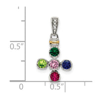 Sterling Silver Antiqued w/14k 5-stone w/Diamond Mother's Pendant