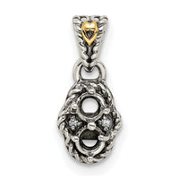 Sterling Silver Antiqued w/14k 2-stone w/Diamond Mother's Pendant