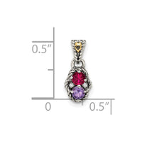 Sterling Silver Antiqued w/14k 2-stone w/Diamond Mother's Pendant