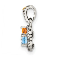 Sterling Silver Antiqued w/14k 3-stone w/Diamond Mother's Pendant