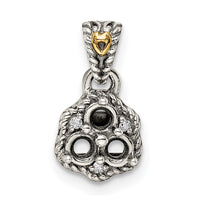Sterling Silver Antiqued w/14k 3-stone w/Diamond Mother's Pendant
