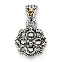 Sterling Silver Antiqued w/14k 4-stone w/Diamond Mothers Pendant Semi-Mount