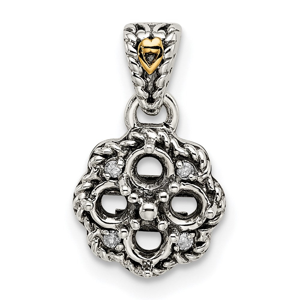 Sterling Silver Antiqued w/14k 4-stone w/Diamond Mother's Pendant
