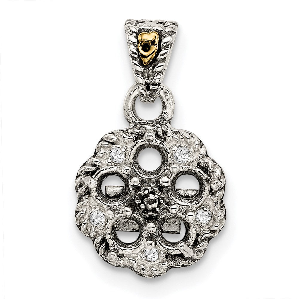 Sterling Silver Antiqued w/14k 5-stone w/Diamond Mother's Pendant