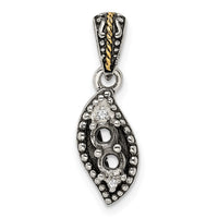 Sterling Silver Antique w/14k 2-stone w/Diamond Family Pendant w/18in Chain