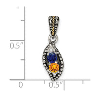 Sterling Silver Antiqued w/14k 2-stone w/Diamond Mother's Pendant