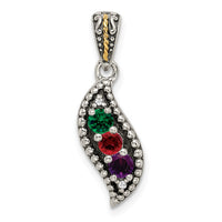Sterling Silver Antiqued w/14k 3-stone w/Diamond Mothers Pendant Semi-Mount
