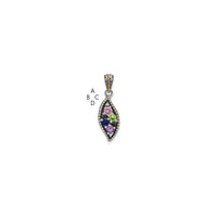 Sterling Silver Antique w/14k 4-stone w/Diamond Family Pendant w/18in Chain