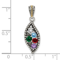 Sterling Silver Antique w/14k 5-stone w/Diamond Family Pendant w/18in Chain