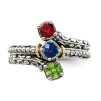 Sterling Silver Antiqued w/14k 3-stone Mother's Ring Mounting