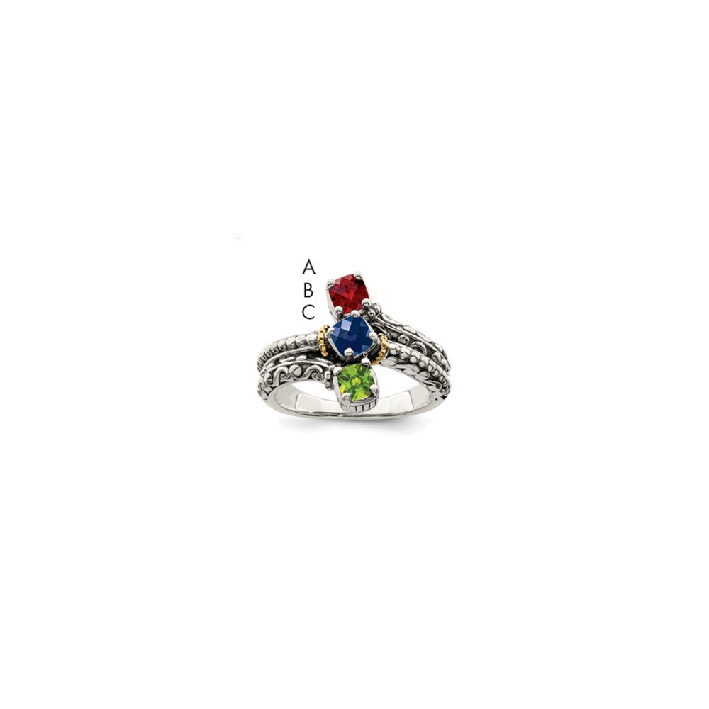Sterling Silver Antiqued w/14k 3-stone Mother's Ring