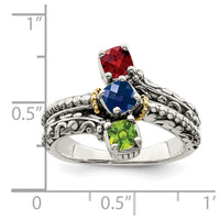 Sterling Silver Antiqued w/14k 3-stone Mother's Ring