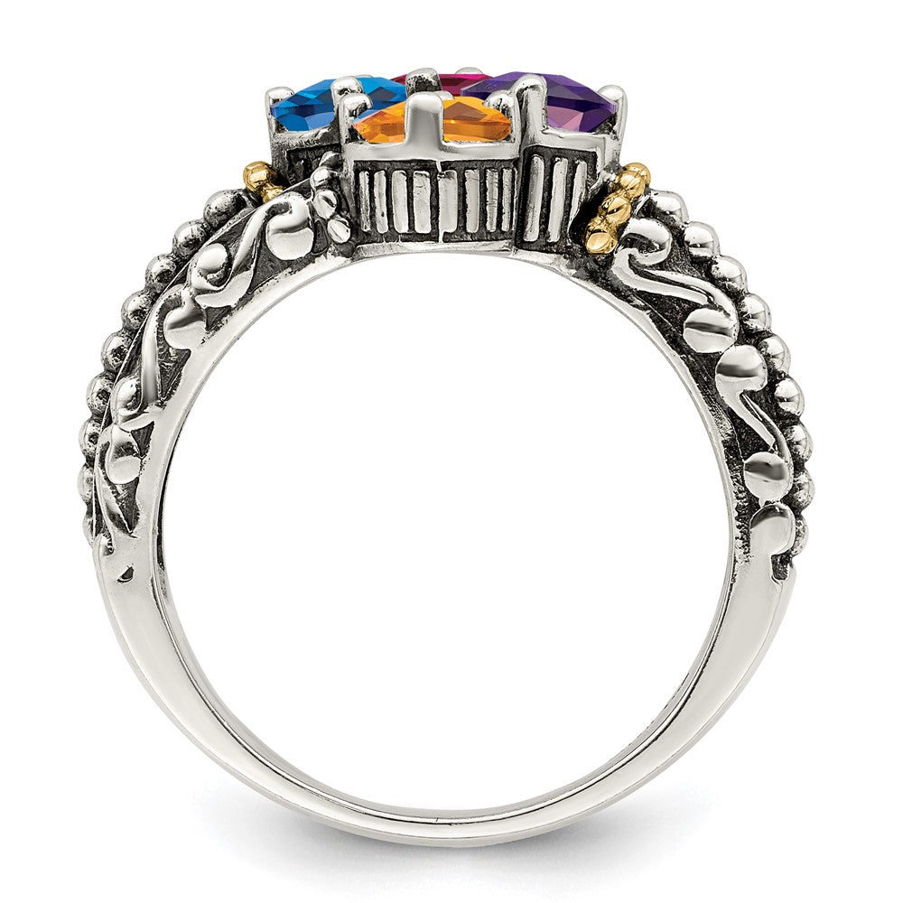 Sterling Silver Antiqued w/14k 4-stone Mother's Ring Mounting