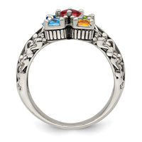 Sterling Silver Antiqued w/14k 5-stone Mother's Ring