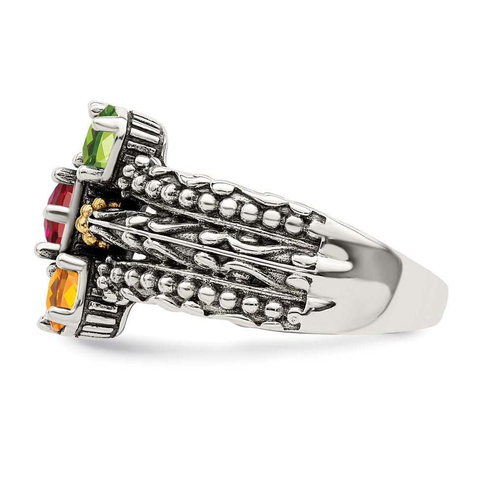 Sterling Silver Antiqued w/14k 5-stone Mother's Ring