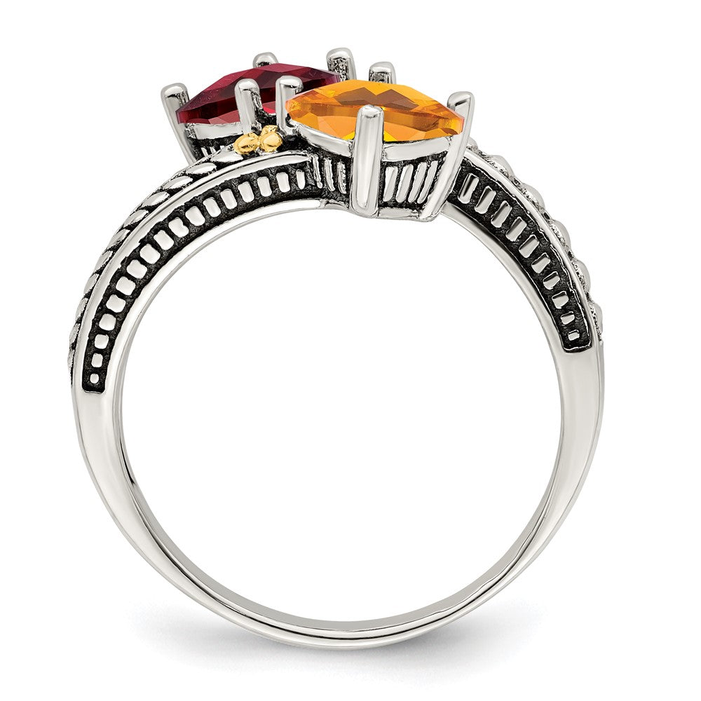 Sterling Silver Antiqued w/14k 2-stone Mother's Ring