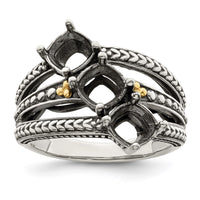 Sterling Silver Antiqued w/14k 3-stone Mother's Ring