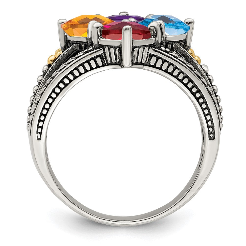 Sterling Silver Antiqued w/14k 4-stone Mother's Ring