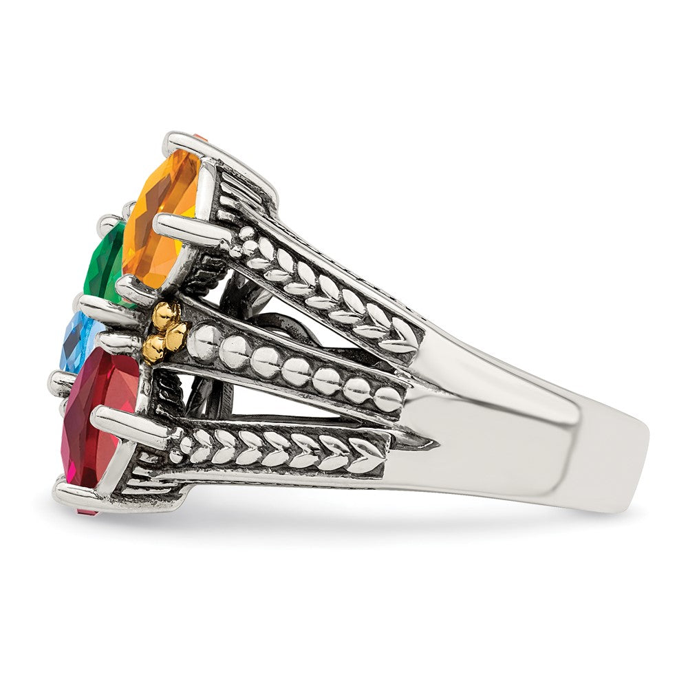 Sterling Silver Antiqued w/14k 5-stone Mother's Ring