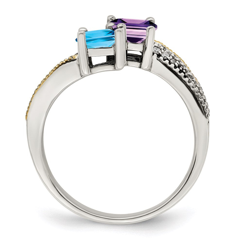 Sterling Silver Antiqued w/14k 2-stone w/Diamond Mother's Semi-Mount Ring