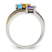 Sterling Silver Antiqued w/14k 3-stone w/Diamond Genuine Mother's Ring
