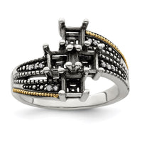 Sterling Silver Antiqued w/14k 4-stone w/Diamond Mother's Semi-Mount Ring