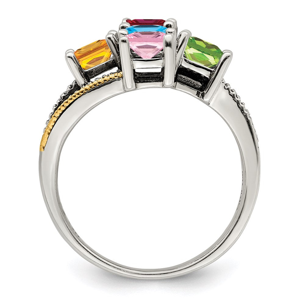 Sterling Silver Antiqued w/14k 5-stone w/Diamond Mother's Semi-Mount Ring