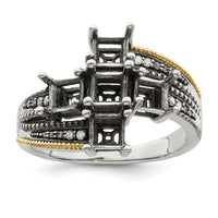 Sterling Silver Antiqued w/14k 5-stone w/Diamond Mother's Semi-Mount Ring