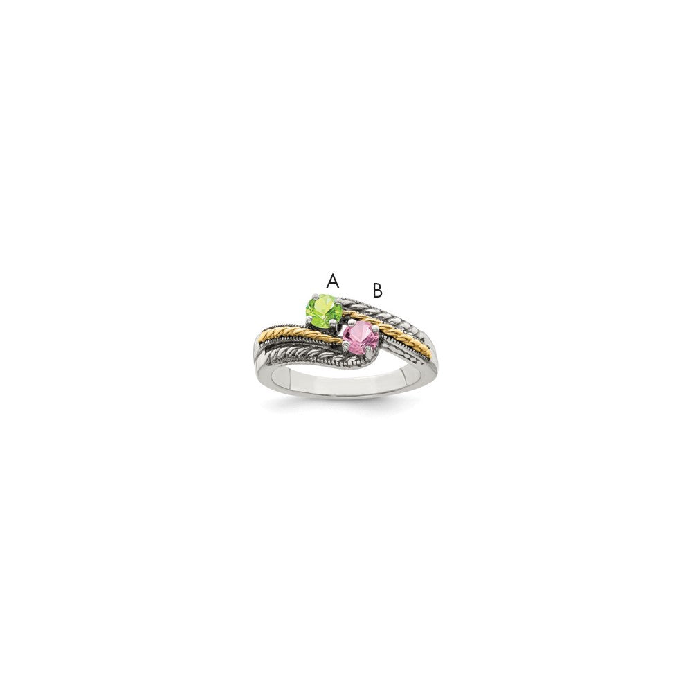 Sterling Silver Antiqued w/14k 2-stone Mother's Ring